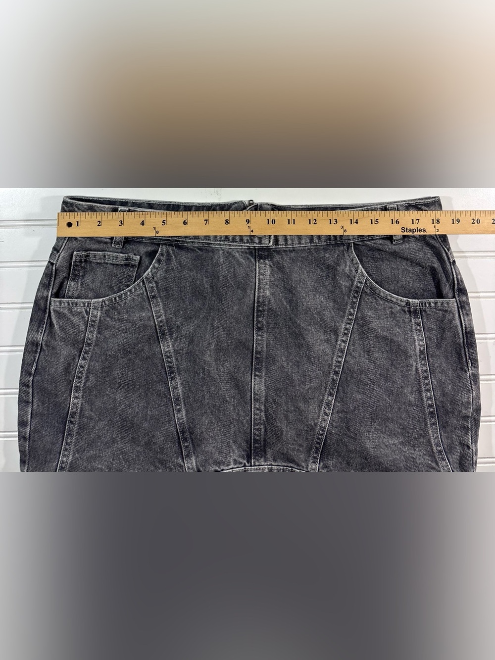Pretty Little Things Plus Curved Hem Denim Mini Skirt Cotton Womens Size 12 - Picture 10 of 16